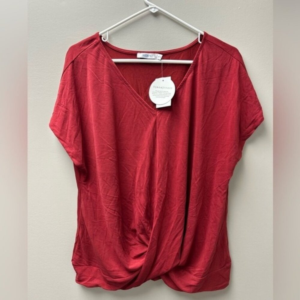 Ricki's Women's Red V Neck Short Sleeve Shirt Front Knot Tie XL NWT